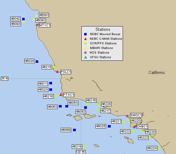 Mesomap of nearby weather buoys