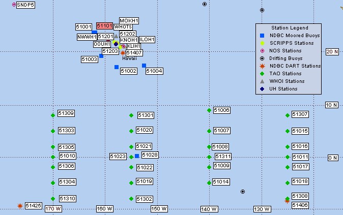 Mesomap of nearby weather buoys