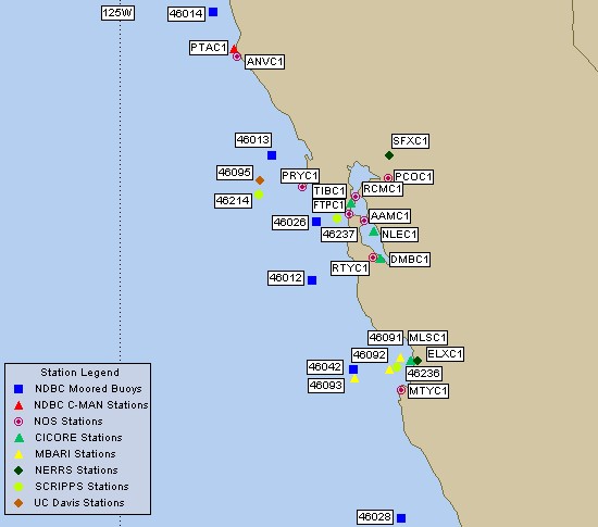 Mesomap of nearby weather buoys