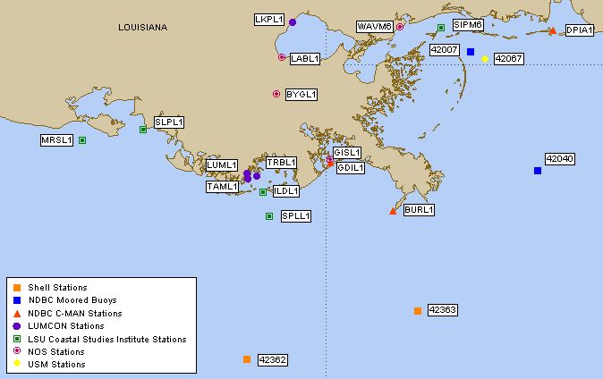 Mesomap of nearby weather buoys