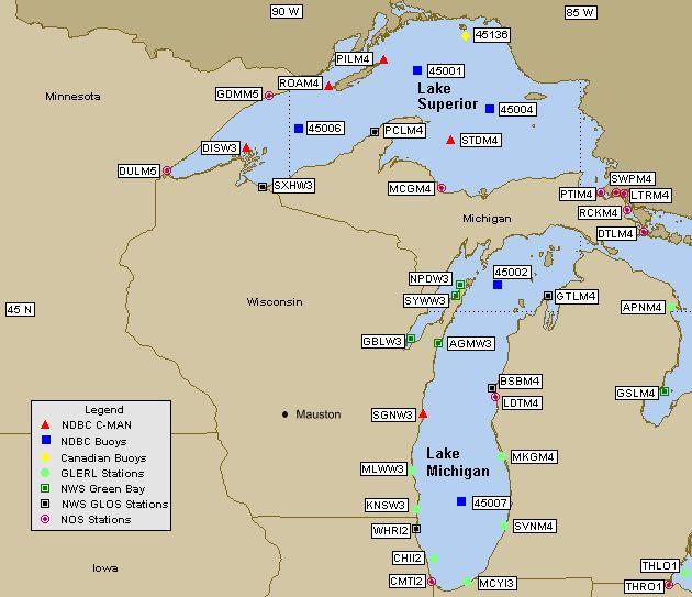 Mesomap of nearby weather buoys