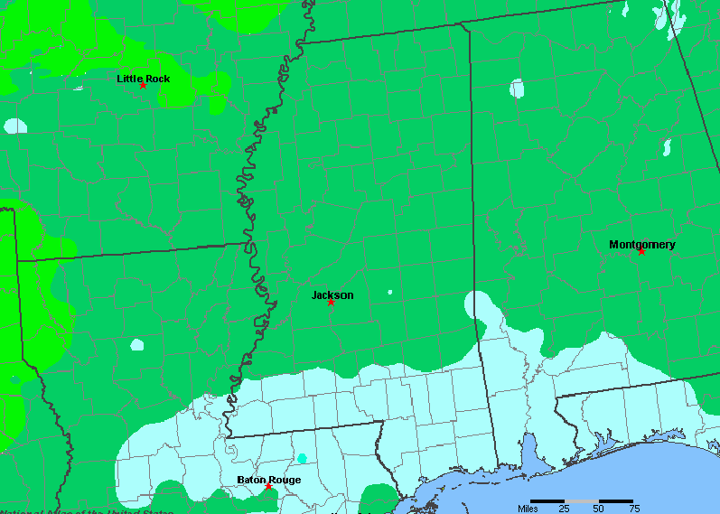 The State of Mississippi Yearly Average Precipitation