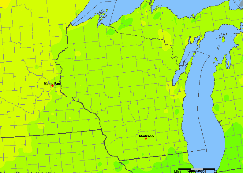 The State of Wisconsin Yearly Average Precipitation