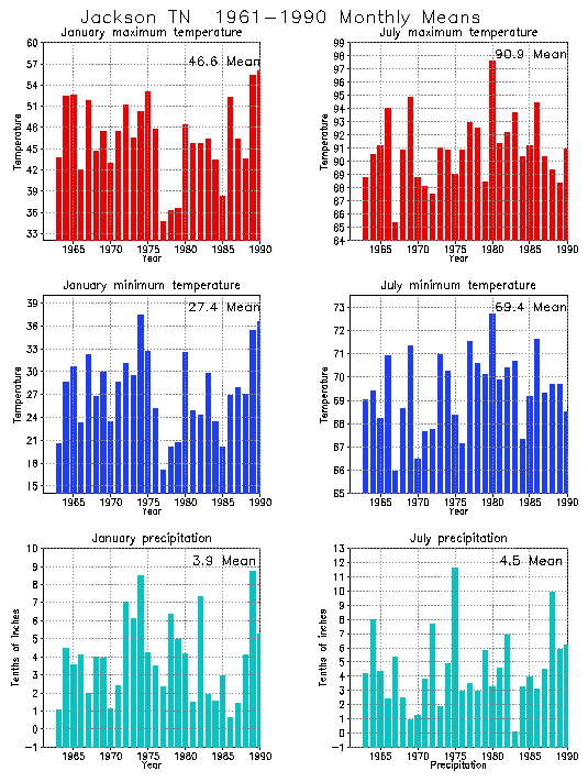 Jackson, Tennessee Average Monthly Temperature Graph