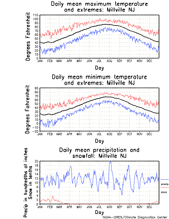 Millville, New Jersey Annual Temperature Graph