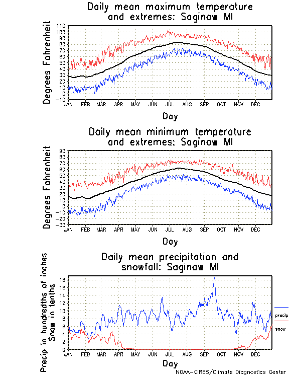 Saginaw, Michigan Annual Temperature Graph