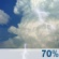 Tuesday: Showers and thunderstorms likely, mainly after 2pm. Partly sunny, with a high near 84. Chance of precipitation is 70%. Tuesday: Showers and thunderstorms likely, mainly after 2pm. Partly sunny, with a high near 84. Chance of precipitation is 70%.