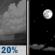 Sunday Night: A slight chance of showers between 9pm and 10pm.  Partly cloudy, with a low around 57. Calm wind.  Chance of precipitation is 20%. New precipitation amounts of less than a tenth of an inch possible. 