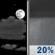 Tonight: A 20 percent chance of showers after 4am.  Partly cloudy, with a low around 60. Calm wind. 