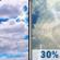 Wednesday: A 30 percent chance of showers and thunderstorms after noon.  Partly sunny, with a high near 80. Calm wind becoming southwest around 6 mph in the afternoon. 