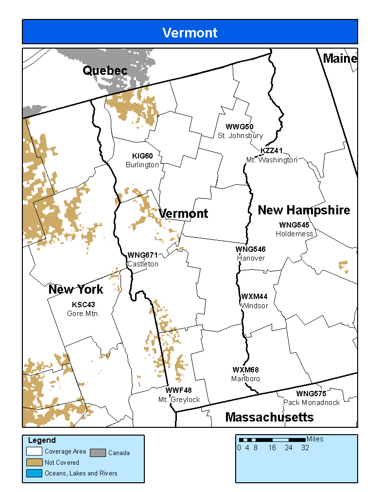 Vermont Weather Radio Coverage Map